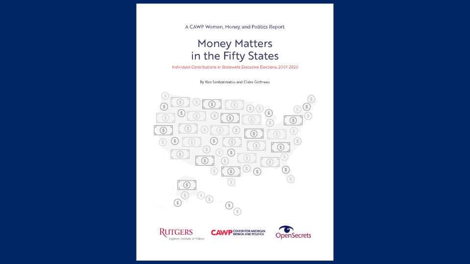 Money Matters in the Fifty States Report cover with american flag and dollar bill designs