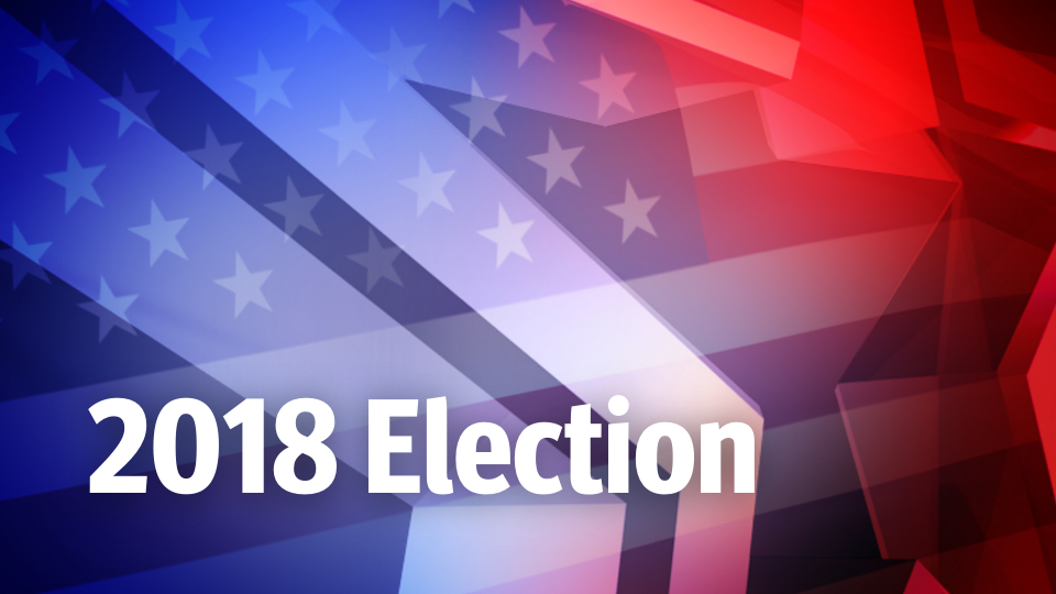 2018 Election (Background: American flag with white star overlay)